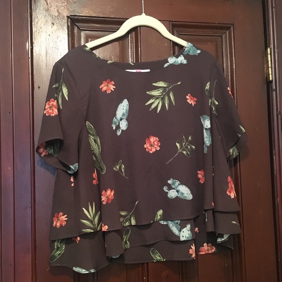 Buddy Love Tops - Buddy Love Dark Green Cactus Print Top